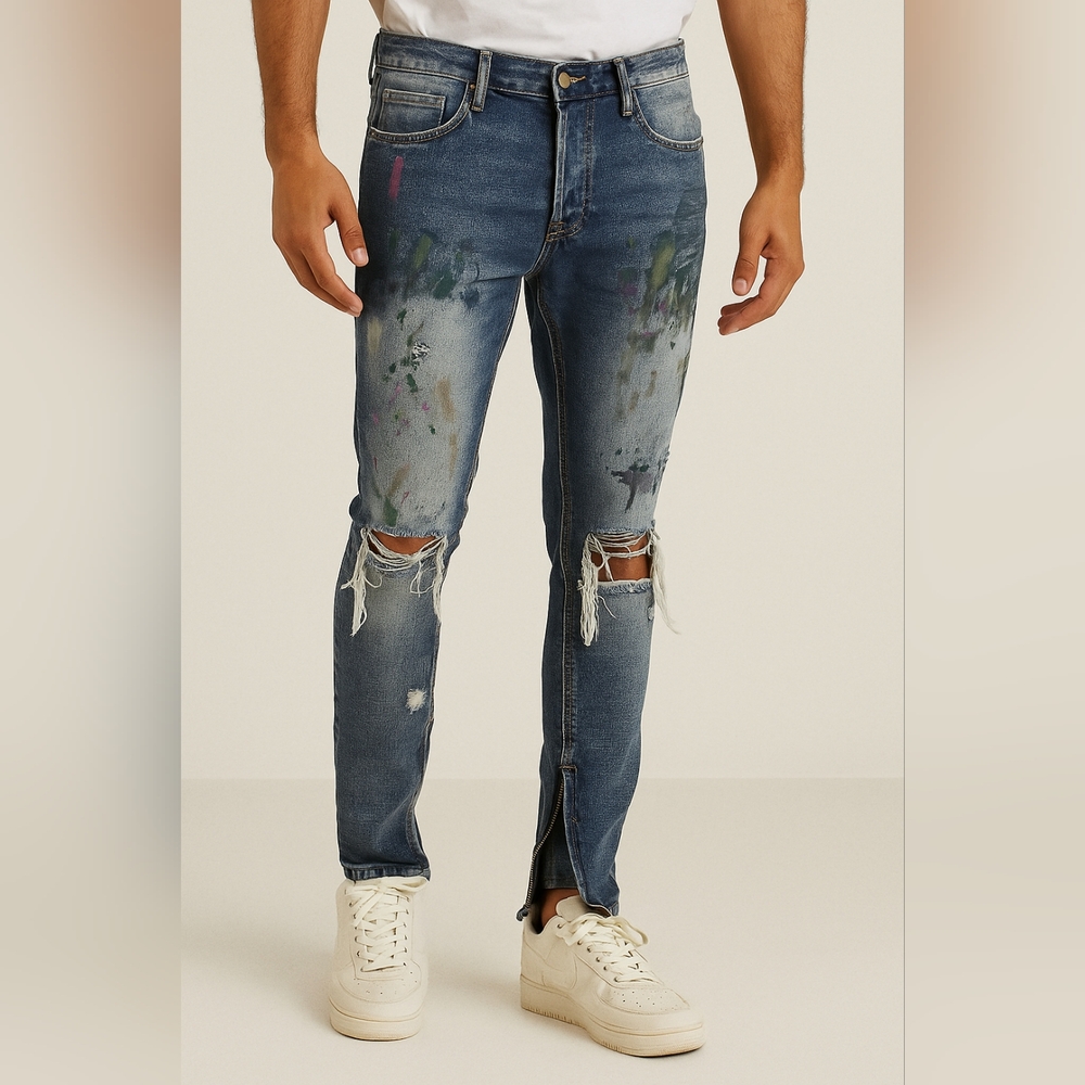 MNML Men’s Paint Splatter Skinny Jeans – Size 30